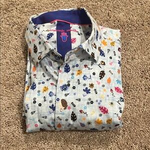 Blue and Orange Casual Button Down Shirt with Playful Print